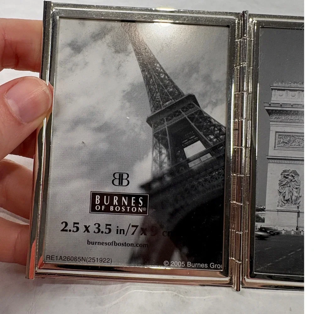 Vintage Burnes of Boston Silver Metal Quad Fold 2.5x3.5 Picture Frame 4-Way